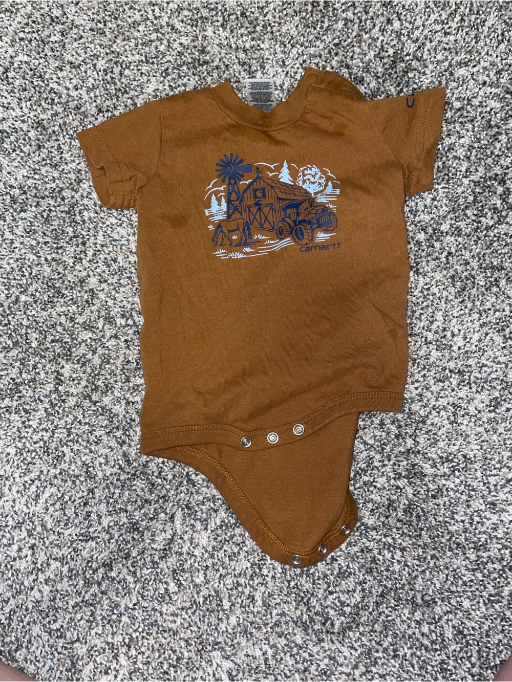 Carhartt Rust Brown Baby One-Piece with Farm Graphic